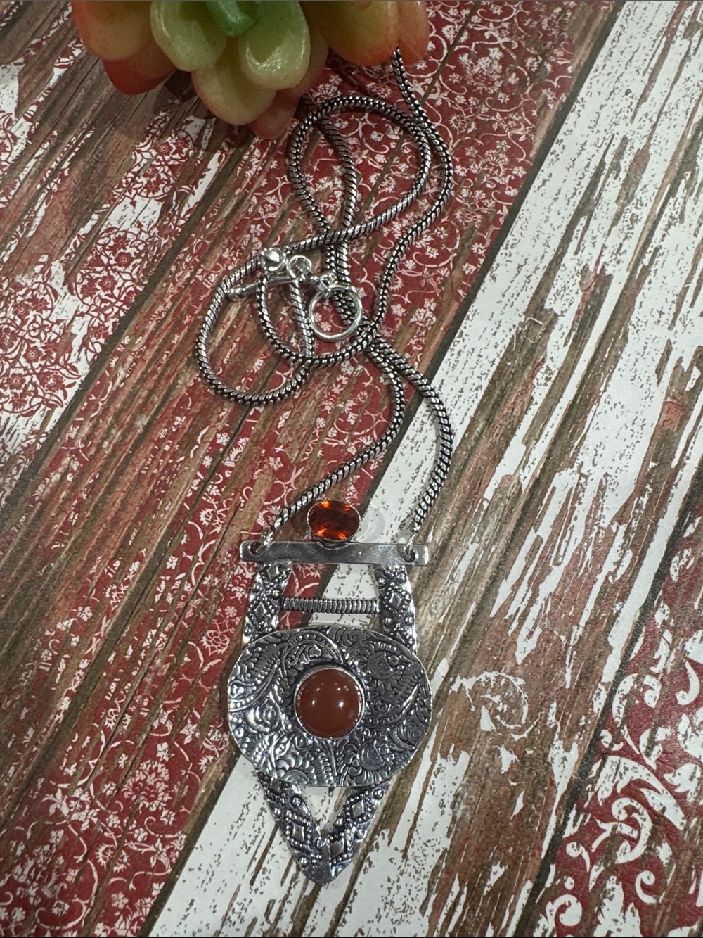 Silver & Garnet & Carnelian Necklace